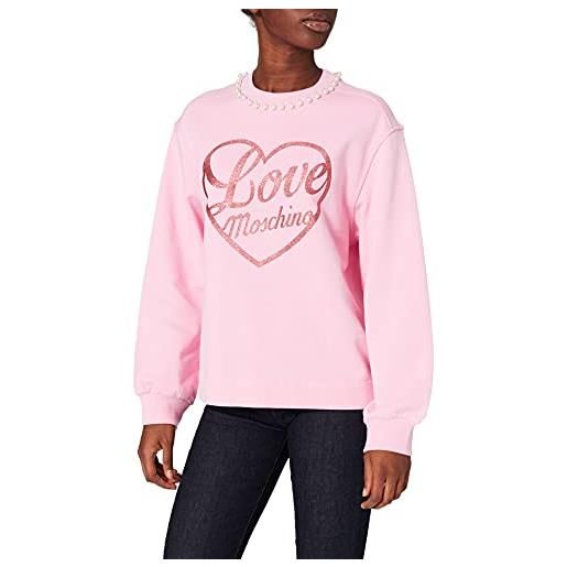 Love Moschino oversize hooded sweatshirt with dropped sleeves, stitched yoke in back, pearl trim around the neckline maglia di tuta, colore: rosa, 50 donna