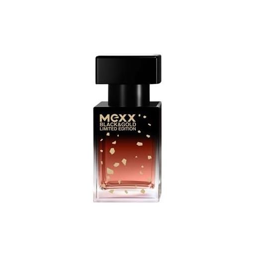 Mexx black & gold limited edition woman eau de toilette, profumo sensuale da donna, 15 ml