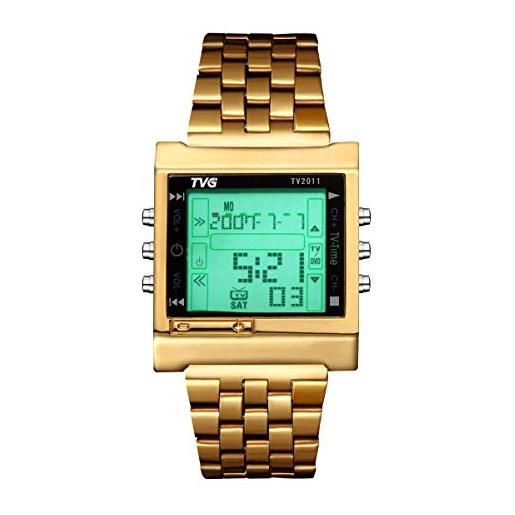 FENKOO da uomo orologio da polso digitale led/telecomando/calendario/allarme/cronometro acciaio inossidabile banda oro marca