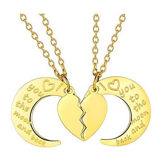 Custom4U collana personalizzata con ciondolo coppia set personalizzato 2 pezzi placcato oro con incisione nome amante collane per lui lei