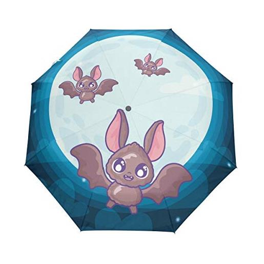BEUSS pipistrelli che volano sulla luna di halloween ombrello pieghevole automatico antivento con auto apri chiudi portatile ombrelli per viaggi spiaggia donne bambini ragazzi ragazze