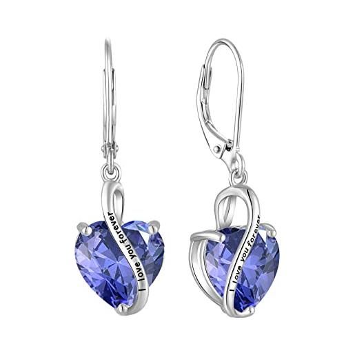 YL orecchini cuore argento 925 coni love you forever pietra portafortuna di dicembre orecchini tanzanite da donna