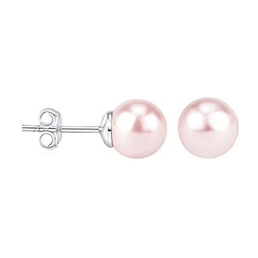 SILVEGO orecchini da donna in argento sterling 925 con perla rosa sintetica swarovski crystals