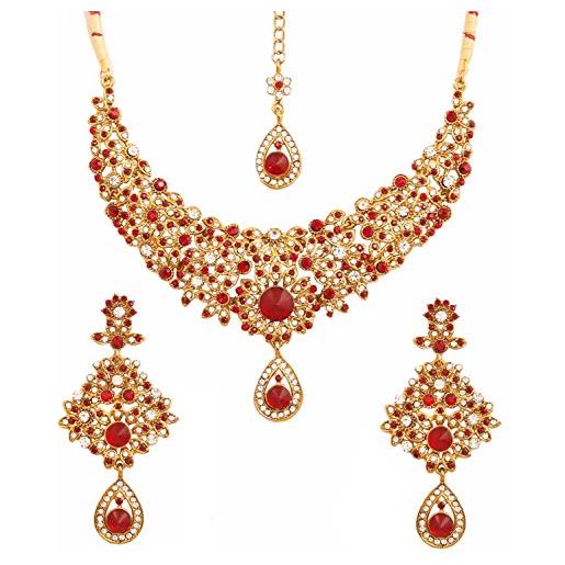 Touchstone set di collana di gioielli indiani classici da sposa marrone rossiccio indiano bollywood per donna marrone