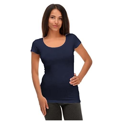 JADEA - confezione da 6 pezzi maglia donna mini manica scollo lollo in cotone elasticizzato - disponibile nei colori bianco, nero, grigio e blu