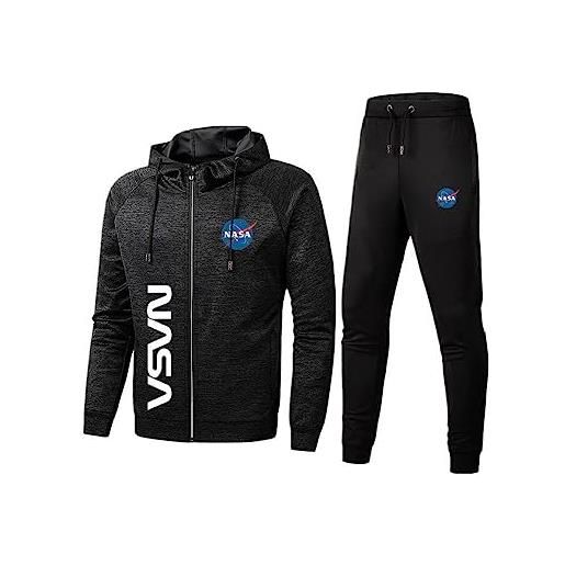 GXEBOPS tuta sportiva da uomo con logo nasa giacca con cappuccio e pantaloni sportivi, tuta da jogging con zip casual da esterno tuta con cardigan moda/blue/l