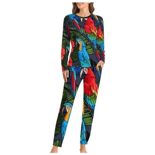 UMENG pappagallo set pigiama da donna con camicia a maniche lunghe e pantaloni due pezzi sleepwear