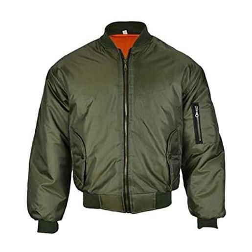 FAIRY TRENDZ bomber ma1 da uomo casual autunno inverno giacca e cappotti capispalla con polsini e cintura a costine, verde oliva, x-large