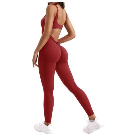 ZAAYO tuta da donna flared tight scrunch butt tuta lunga senza maniche per sport senza schiena tuta yoga body con tuta intera elasticizzata, #3 grigio. , xs