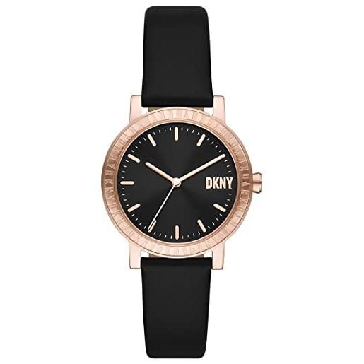 DKNY orologio soho d da donna, movimento a tre lancette, cassa in acciaio inossidabile oro rosa 34 mm con cinturino in pelle, ny6618