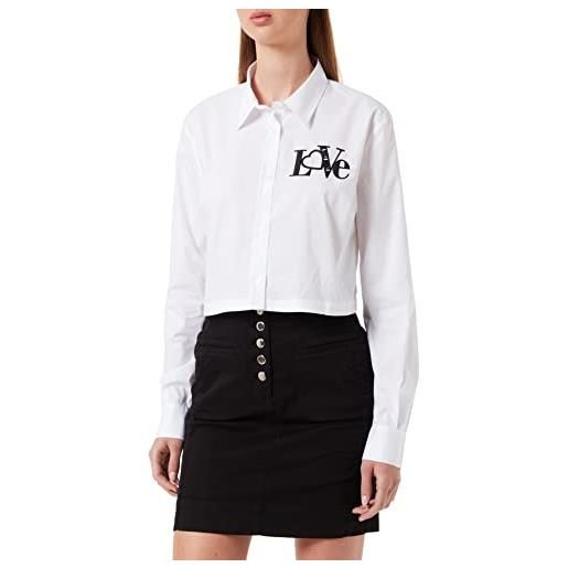 Love Moschino cropped fit shirt with rubber love print. Camicia, bianco, 48 donna