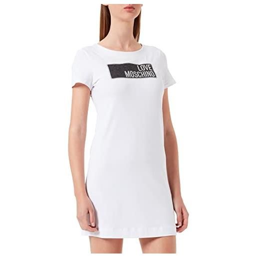 Love Moschino stretch cotton jersey a line dress vestito, bianco, 46 donna