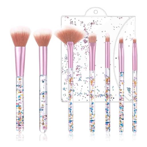 PSOWQ pennelli make up premium set, ragazze pennelli da trucco makeup brush per ombretto, correttore, sopracciglia, labbra, fondotinta in polvere(7 pezzi, rosa)