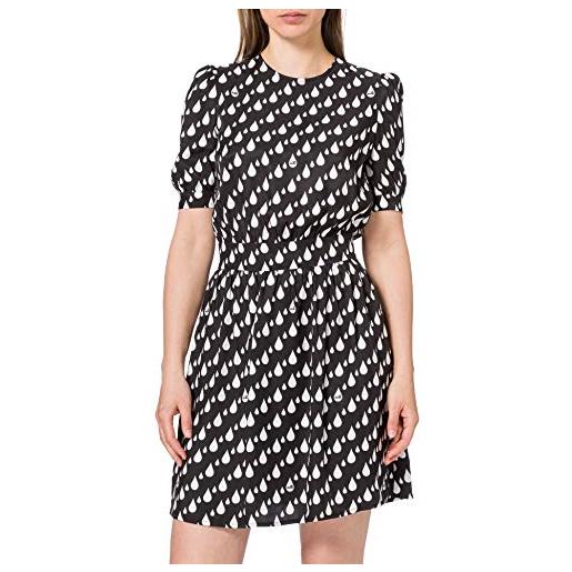 Love Moschino short dress in allover drops print, with flared skirt, slightly puffed elbow sleeves abito casual, gocce bcq f ner, 44 donna