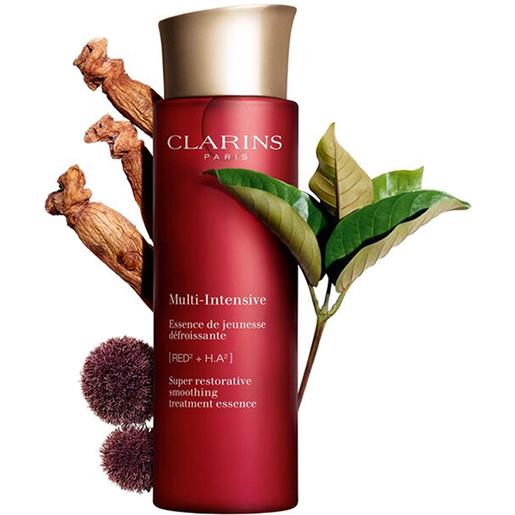 Clarins multi-intensive essence de jeunesse défroissante 50+ 200 ml lozione levigante rimpolpante per il viso flacone pelle matura