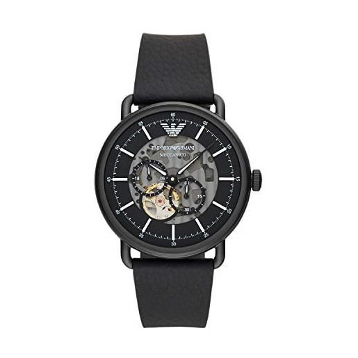 Emporio Armani orologio uomo, movimento automatico, cassa 43 mm in acciaio inossidabile nero con cinturino in pelle, ar60028