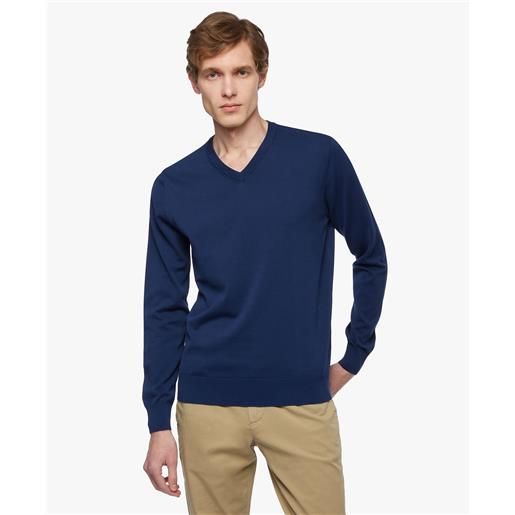 Brooks Brothers maglione blu in cotone con scollo a v