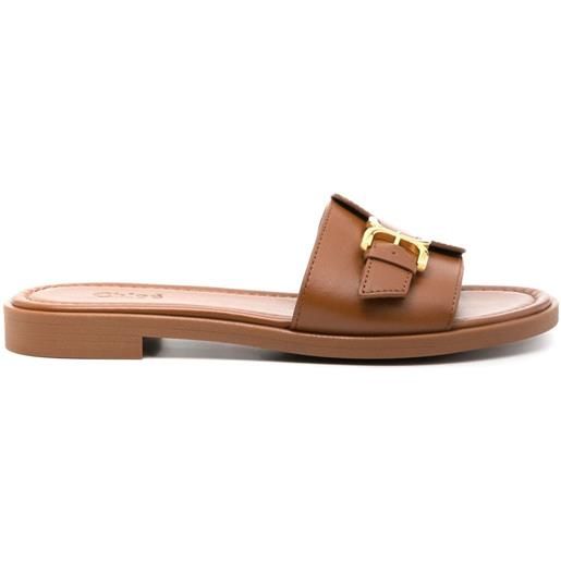 Chloé sandali slides con fibbia marcie - marrone