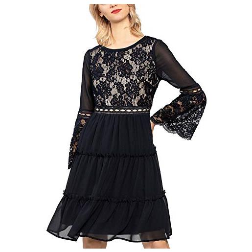 APART Fashion chiffon dress with lace vestito elegante, blu (midnightblue midnightblue), 40 (taglia produttore: 34) donna