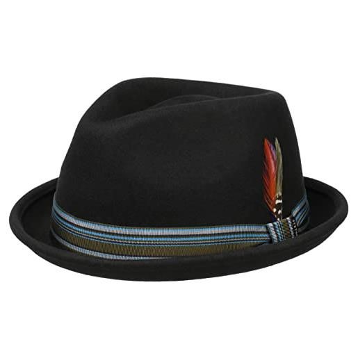 Stetson cappello in lana salescott player donna/uomo - outdoor di feltro pork pie con nastro grosgrain autunno/inverno - xl (60-61 cm) nero