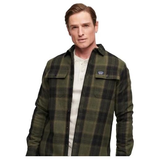 Superdry wool miller overshirt giacca, roderick check olive, l uomo