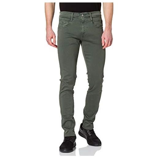 Replay jeans da uomo anbass slim-fit hyperflex color x-lite con elasticità, verde (verde militare 030), 28w / 30l