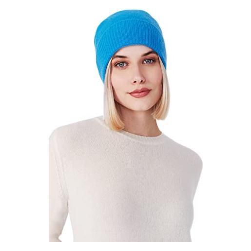 Style Republic berretto da donna a coste, 100% cachemire, morbido ed elastico, con bordo a coste, cappello caldo per l'inverno, blu elettrico, taglia unica