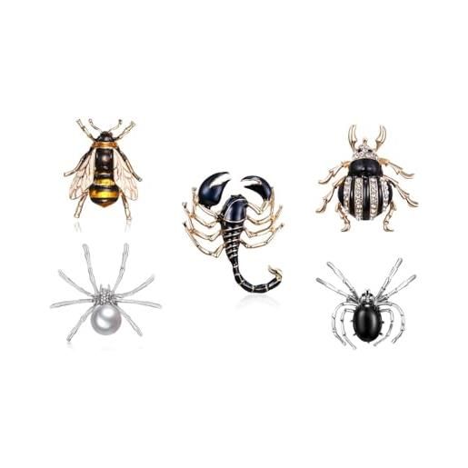 Generisch spilla a forma di insetti, spilla a forma di insetti, spilla a forma di ape e spilla, 5 pezzi, set insect5, metallo