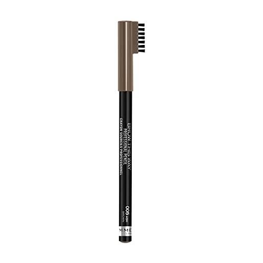 Rimmel London matita sopracciglia professionale brow this way, matita a lunga durata, riempie e definisce le sopracciglia, 005 ash brown, 1.4 g