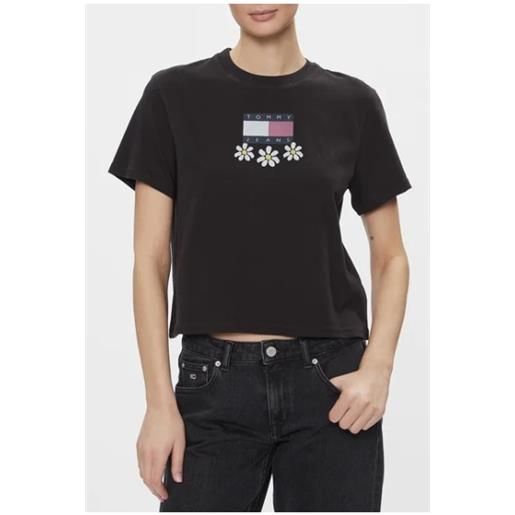 Tommy Jeans tjw bxy daisy flag tee t-shirt m/m nera stampa fiori donna