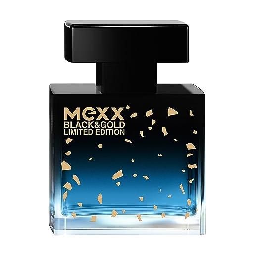 Mexx black & gold limited edition man eau de toilette, profumo da uomo, legno e fruttato, 30 ml