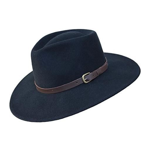 Borges & Scott premium lewis- cappallo a tesa grande fedora-100% lana feltro- resistente all'acqua- fascia di cuoio - marrone chiaro 62cm