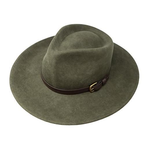 Borges & Scott premium lewis- cappallo a tesa grande fedora-100% lana feltro- resistente all'acqua- fascia di cuoio - verde scuro 58cm