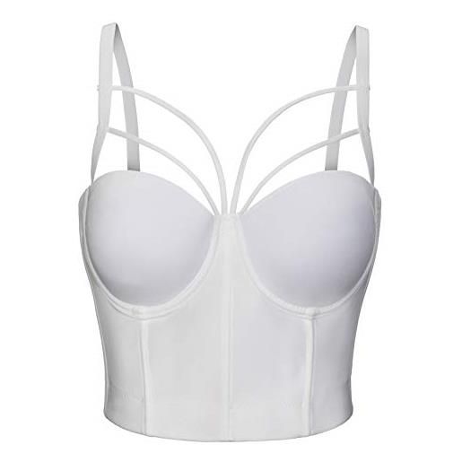 Woboren donne con reggiseno corsetto shapewear top ricamato tracolla regolabile push up reggiseno (bianco, m)