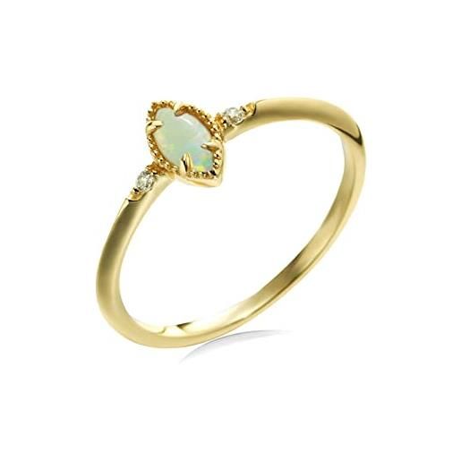 Lieson anello fidanzamento donna, anello di matrimonio oro giallo 14k sottile opale marquise a 4 griffe con moissanite anello fedina donna oro misura 10