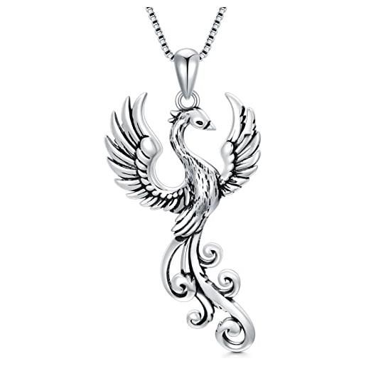 ONEFINITY rising phoenix collana in argento sterling 925 con ciondolo a forma di uccello, idea regalo per donne uomo e ragazze, in argento sterling 925, argento sterling, nessuna pietra preziosa