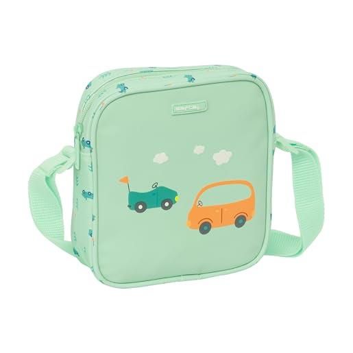 Safta prescuola auto - borsa a tracolla piccola, borsa per bambini, ideale per bambini dai 5 ai 14 anni, comoda e versatile, qualità e resistenza, 16 x 4 x 18 cm, colore verde acqua, verde acqua, 
