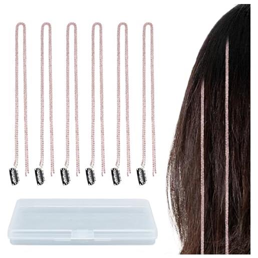 NICENEEDED 12 pz catena di gioielli per capelli con strass rosa, catena di finiture per copricapo in cristallo glitterato per capelli intrecciati, catena di estensione dei capelli con diamanti