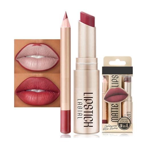 Mikabila matte lipstick (04)2 pcs set di trucco matte lip liner e rossetto, ultra-long-lasting nude matte lip. Liner cremoso rossetto impermeabile colore labbra, vellutato opaco lip gloss lip liner set