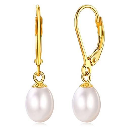 FOCALOOK orecchini argento 925 con perla orecchini con perla in oro orecchini di perle pendenti d'acqua dolce con confezione regalo