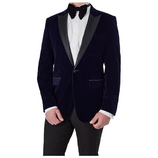 Xposed gary - blazer in velluto da uomo giacca da abito da matrimonio classica elegante casual su misura [blz-dinner-gary-navy-44]