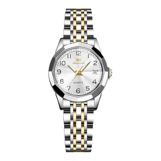 RORIOS orologi semplice da donna orologi da polso signora rettangolo orologi casual analogico quarzo orologi cinturino in pelle impermeabile oro bianco