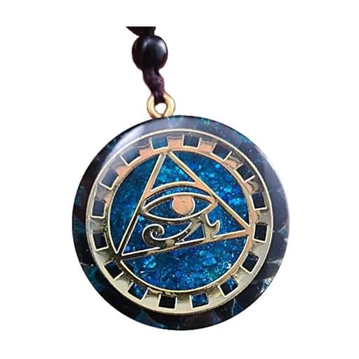 BOLFFU orgone nero ossidiana occhio di horus metatron cubo pendenti collane, amuleto talismano yoga collana (catena regolabile, blu)