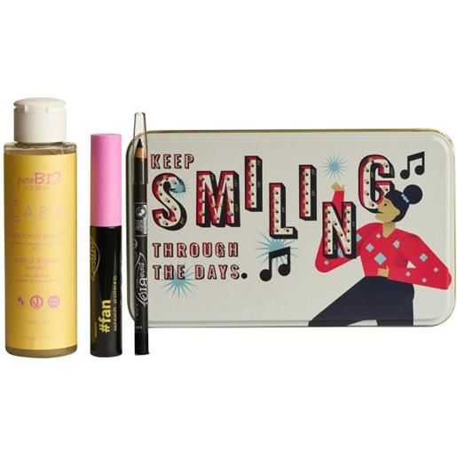 Purobio smiling box jingle care - mascara allungante + matita occhi nera + struccante bifasico