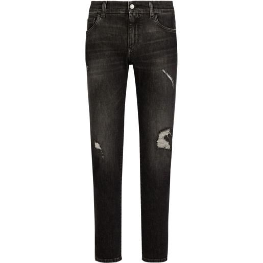Dolce & Gabbana jeans slim con effetto vissuto - nero
