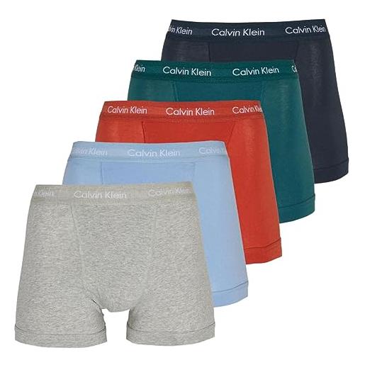 Calvin Klein pantaloncino boxer uomo confezione da 5 cotone elasticizzato, multicolore (at dp, cr, gry ht, be ar blu, blr), s