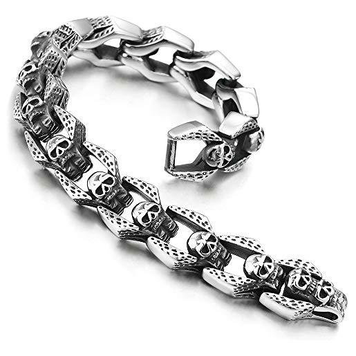 iMETACLII gotico biker acciaio annata cranio teschio fascino con charms collegamento chain braccialetto, uomo bracciale, maschile