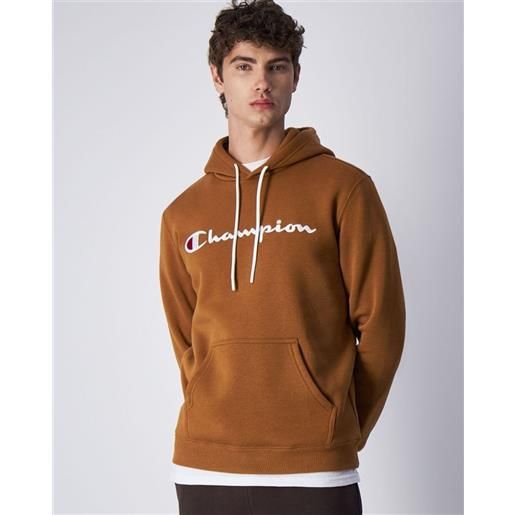 Felpa cappuccio hoodie uomo champion pullover logo marrone cotone felpato 219203-ms531