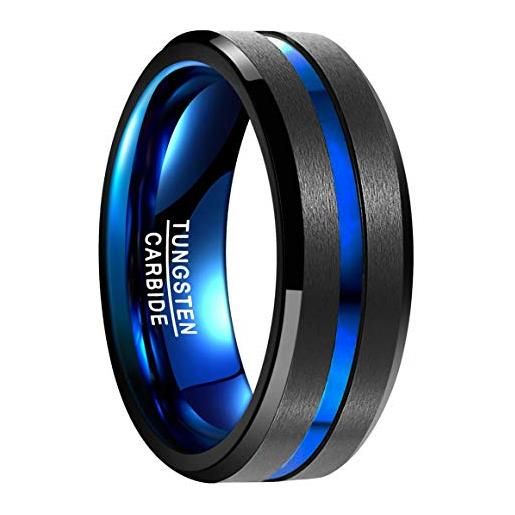 VAKKI 8mm anello tungsteno uomo anello nero blu anelli uomo nero opaco anello in carburo di tungsteno taglia 22.5