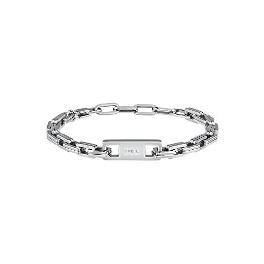 Breil - men's bracelet logo mania collection tj3072 - gioielleria uomo - braccialetto in acciaio per uomo con targhetta in acciaio con logo - lunghezza regolabile da 17 cm a 22 cm